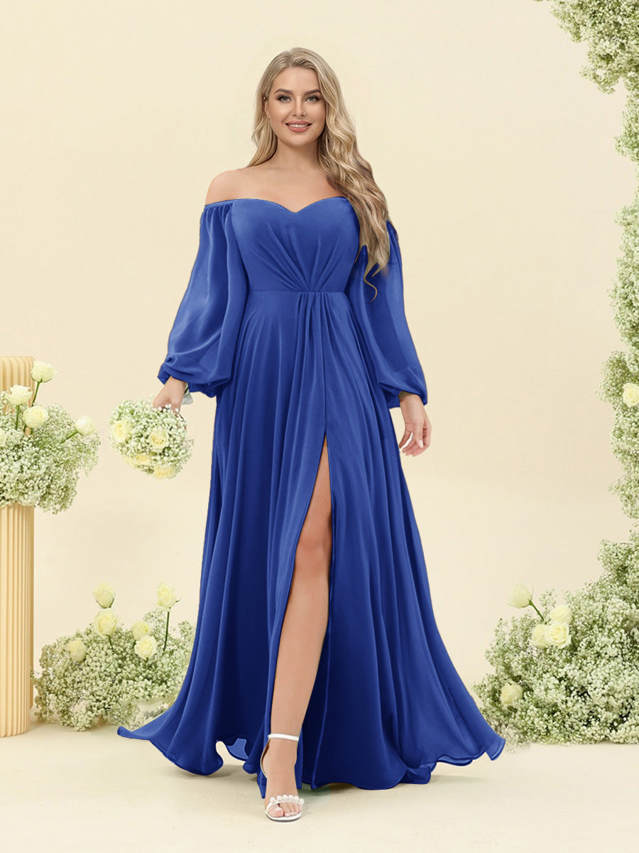 A-Line/Princess Sweetheart Floor-Length Long Plus Size Bridesmaid Dresses with Split Side & Ruffles Light Royal Blue