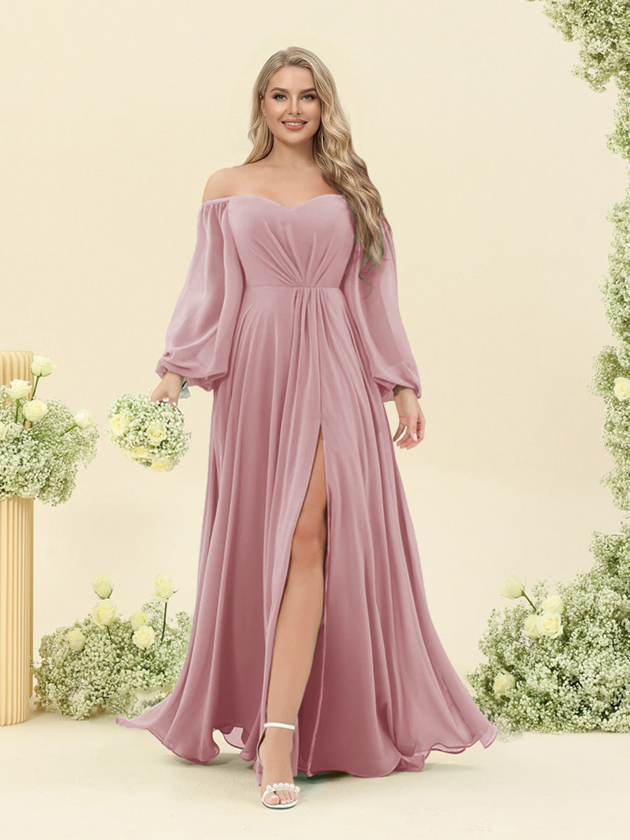 A-Line/Princess Sweetheart Floor-Length Long Plus Size Bridesmaid Dresses with Split Side & Ruffles Mauve