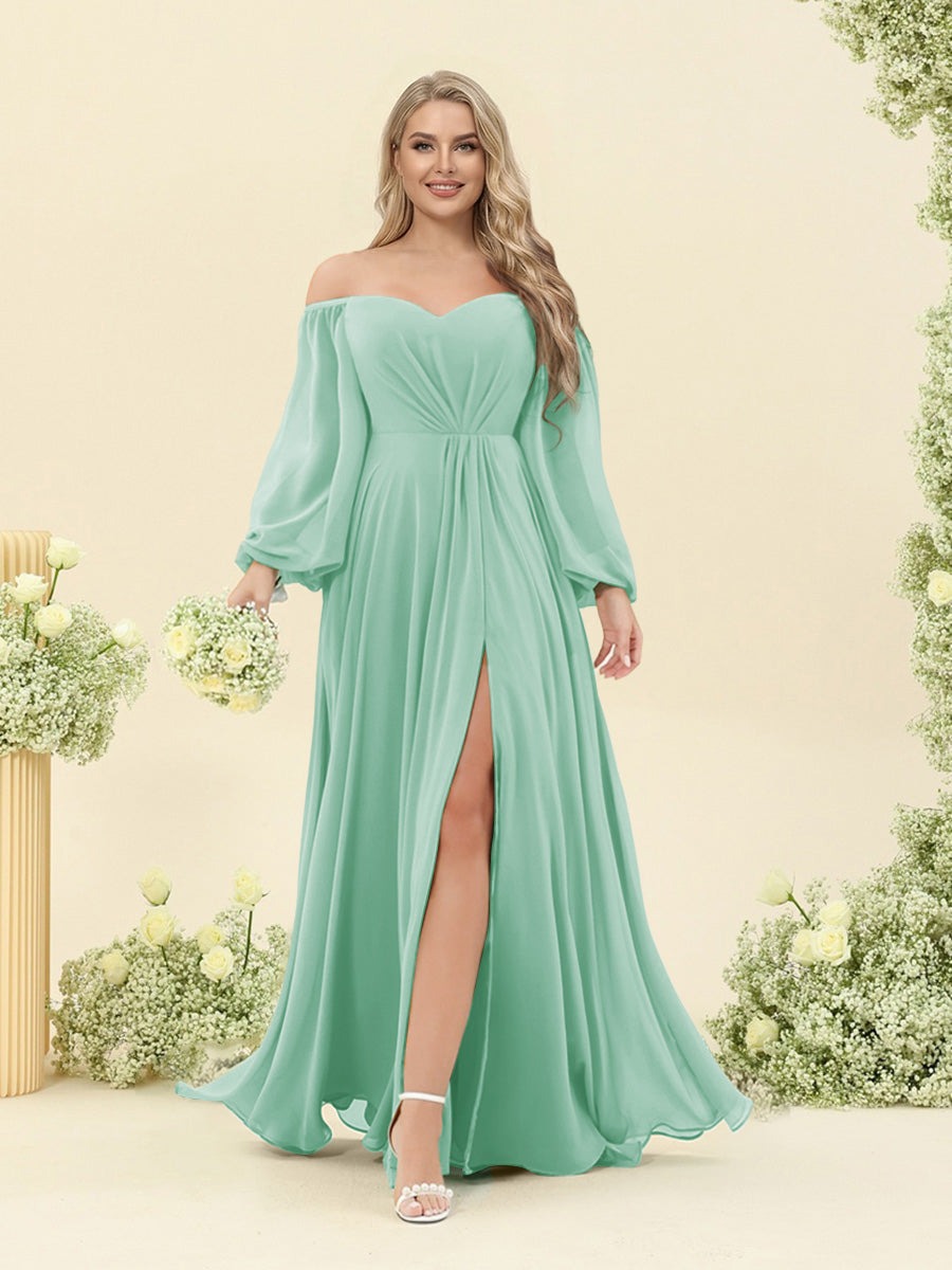 A-Line/Princess Sweetheart Floor-Length Long Plus Size Bridesmaid Dresses with Split Side & Ruffles Mint Green