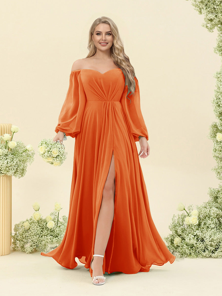 A-Line/Princess Sweetheart Floor-Length Long Plus Size Bridesmaid Dresses with Split Side & Ruffles Orange