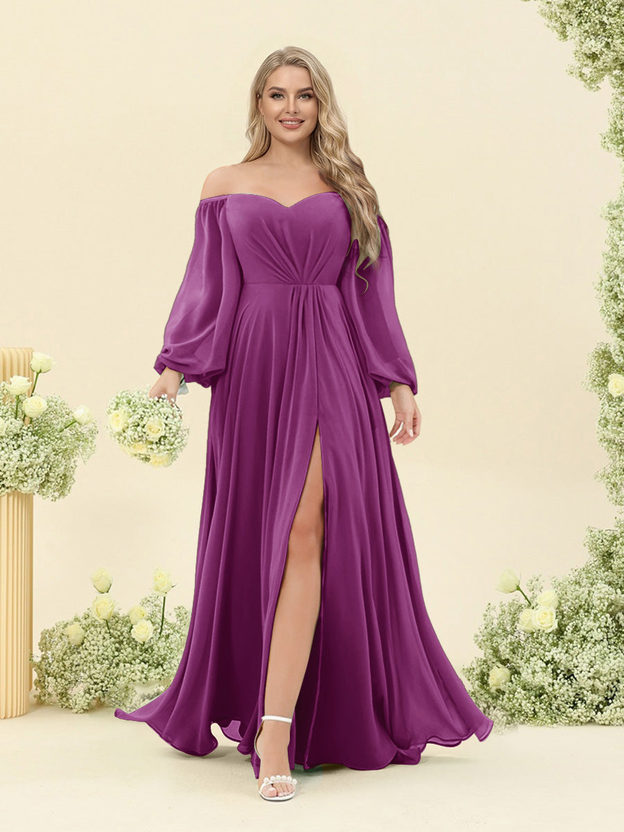 A-Line/Princess Sweetheart Floor-Length Long Plus Size Bridesmaid Dresses with Split Side & Ruffles Orchid