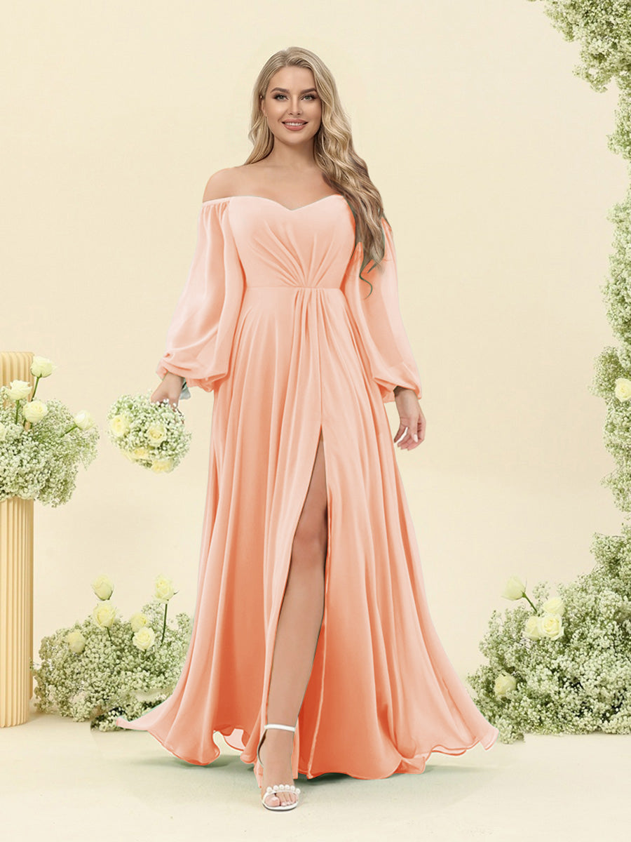 A-Line/Princess Sweetheart Floor-Length Long Plus Size Bridesmaid Dresses with Split Side & Ruffles Peach Pink