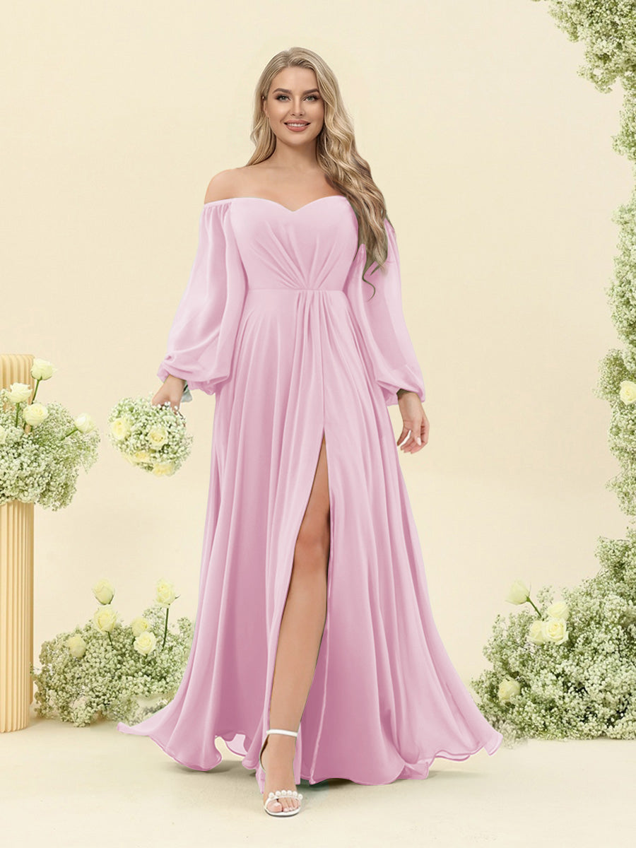 A-Line/Princess Sweetheart Floor-Length Long Plus Size Bridesmaid Dresses with Split Side & Ruffles Pink
