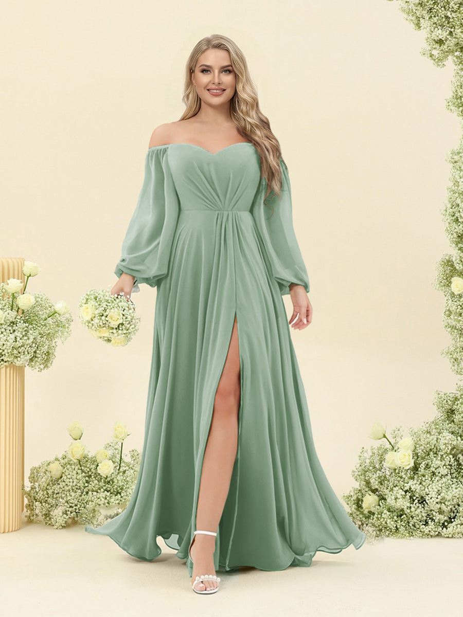 A-Line/Princess Sweetheart Floor-Length Long Plus Size Bridesmaid Dresses with Split Side & Ruffles Sage