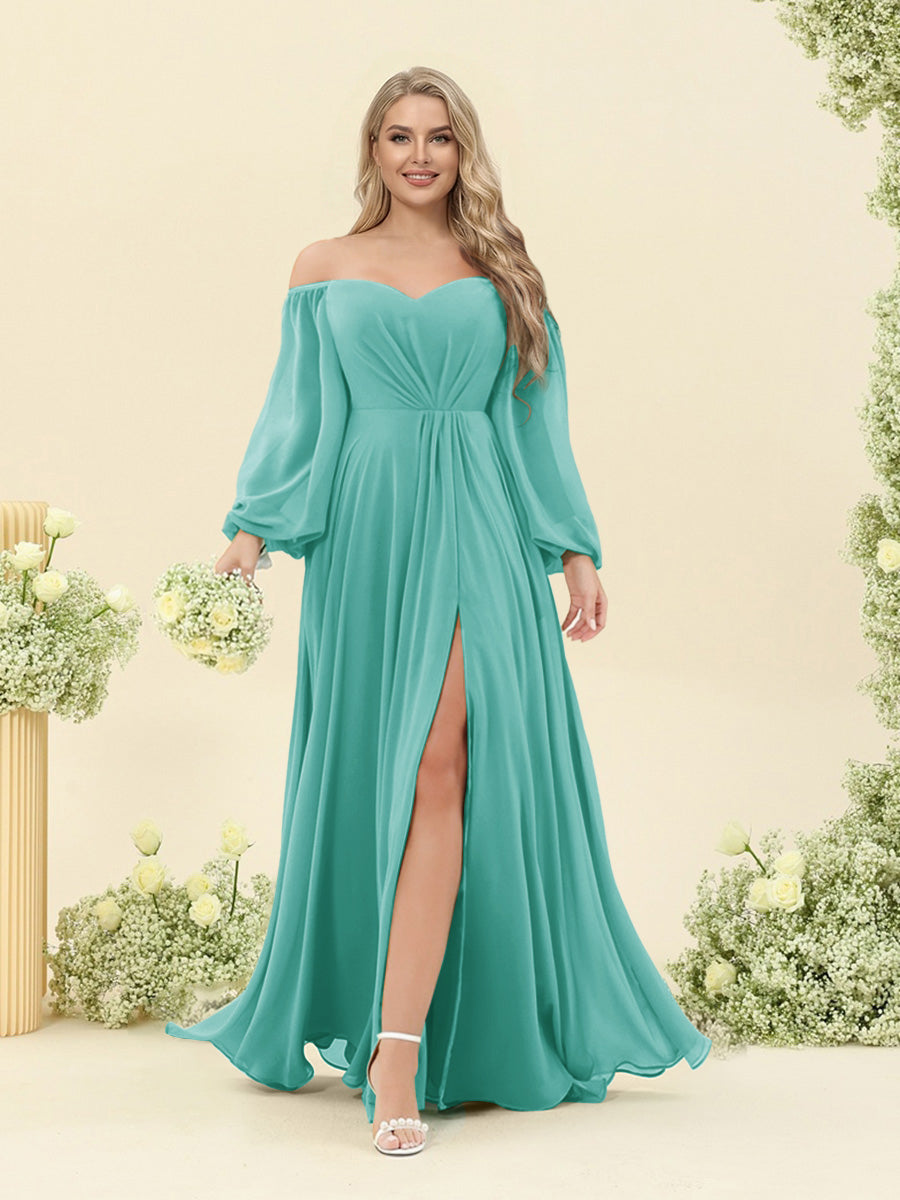 A-Line/Princess Sweetheart Floor-Length Long Plus Size Bridesmaid Dresses with Split Side & Ruffles Spa