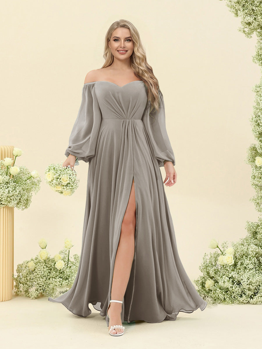 A-Line/Princess Sweetheart Floor-Length Long Plus Size Bridesmaid Dresses with Split Side & Ruffles Taupe