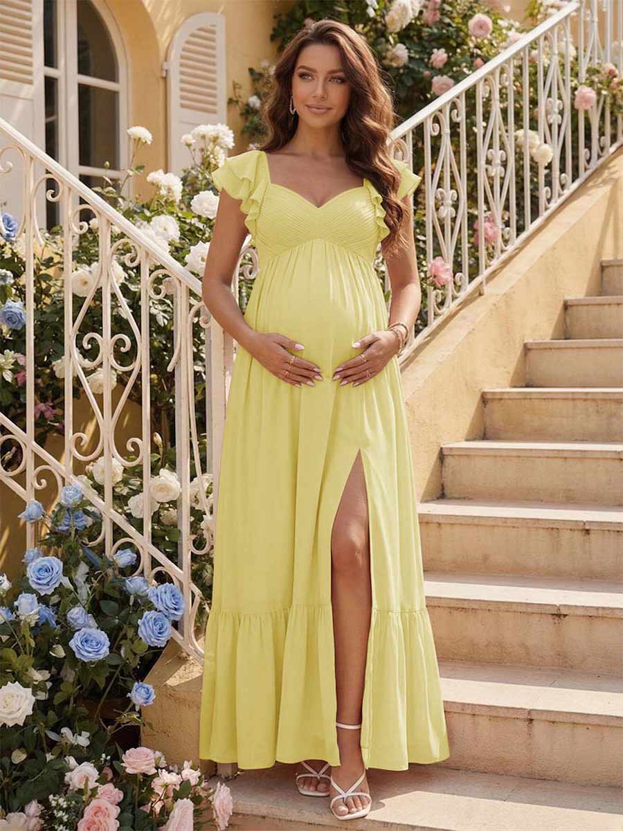 A-Line/Princess Sweetheart Ankle-Length Maternity Bridesmaid Dresses With Ruffles &Split Side Canary