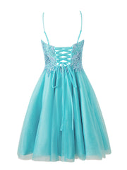 A Homecoming Dress Sparkling A Line Shoulder Strap Glitter Tulle Short Party Cocktail Dress