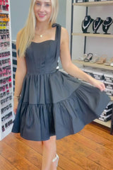 A-Line Black Homecoming Dresses Adjustable Straps Corset Short Cocktail Dresses with Ruffles