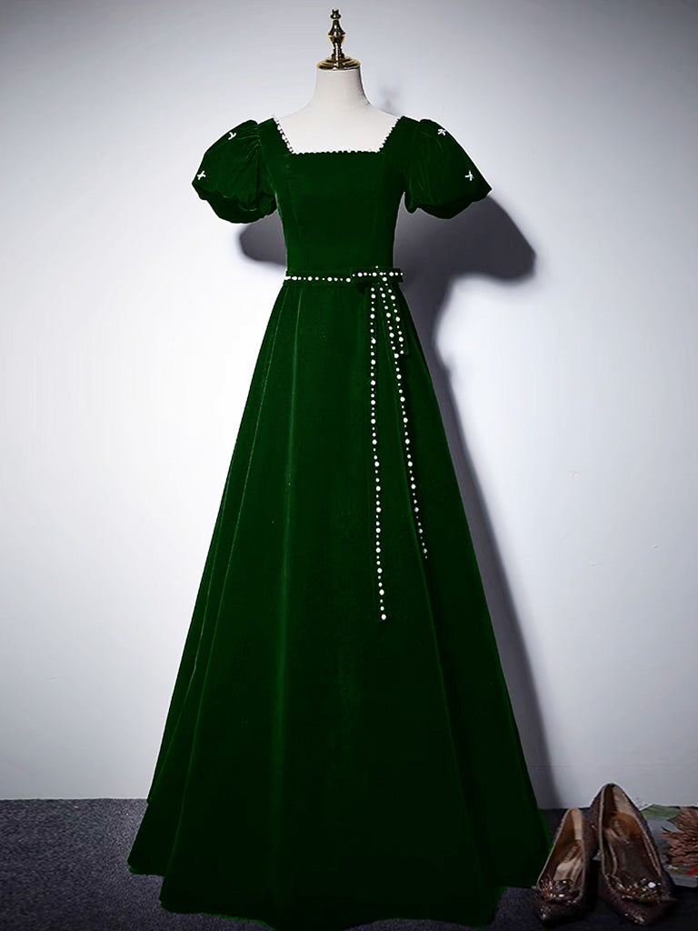 A Line Black Velvet Formal Dress Long Evening Dress