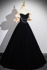 A Line Black Velvet Formal Dress Long Evening Dress