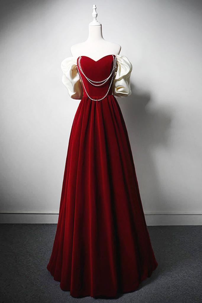A Line Black Velvet Formal Dress Long Evening Dress
