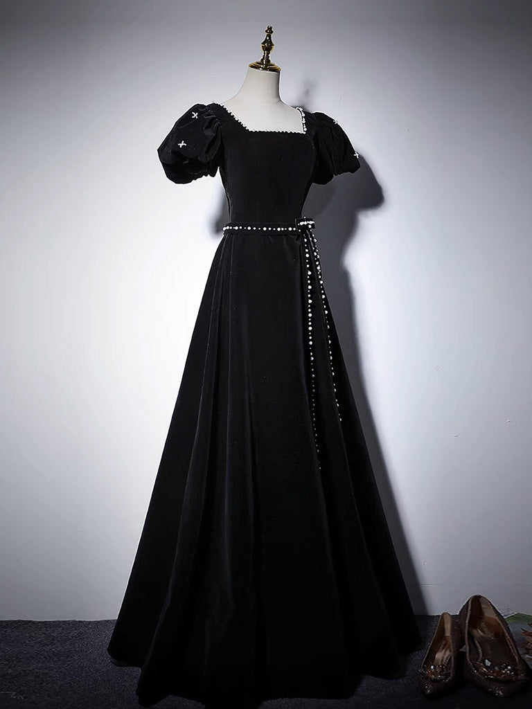 A Line Black Velvet Formal Dress Long Evening Dress