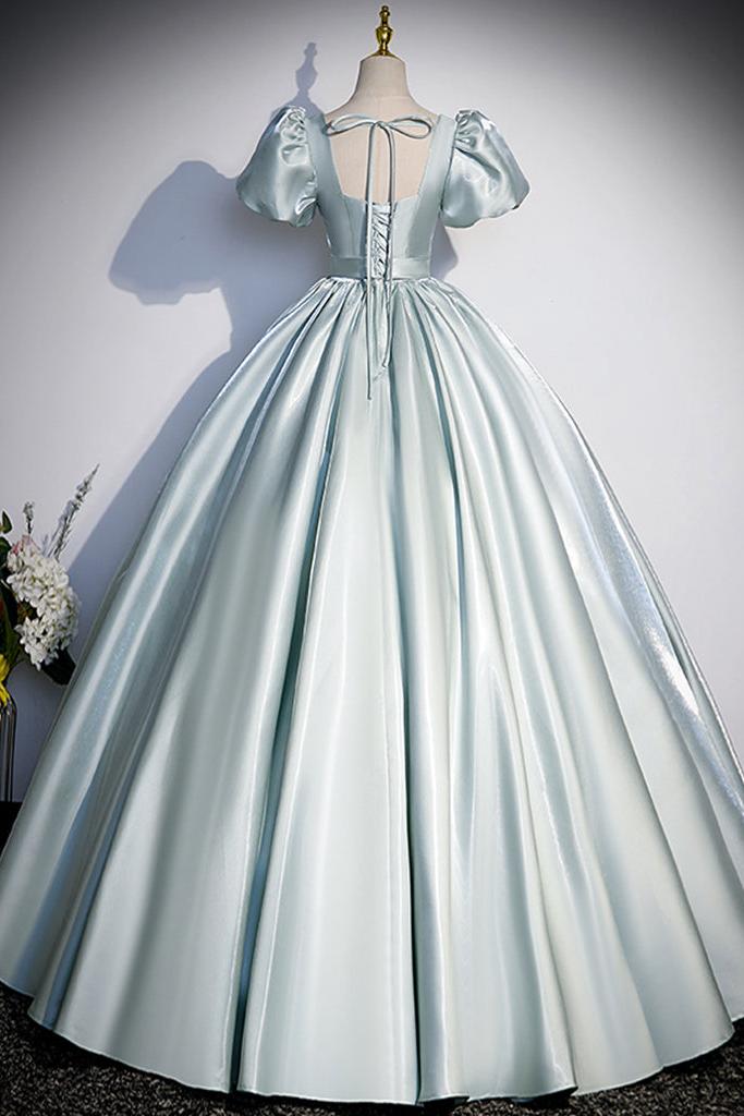 A Line Blue Prom Dress Satin Long Formal Dress Evening Dress