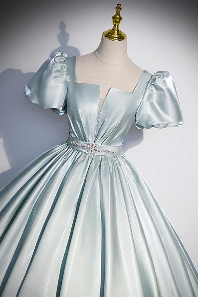 A Line Blue Prom Dress Satin Long Formal Dress Evening Dress