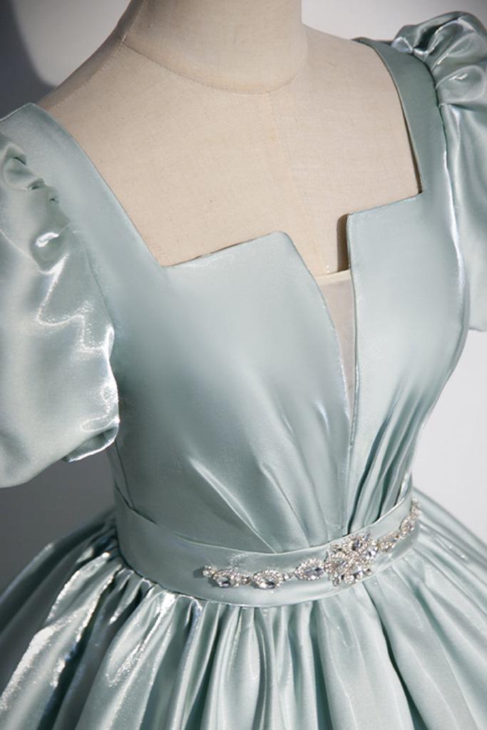 A Line Blue Prom Dress Satin Long Formal Dress Evening Dress