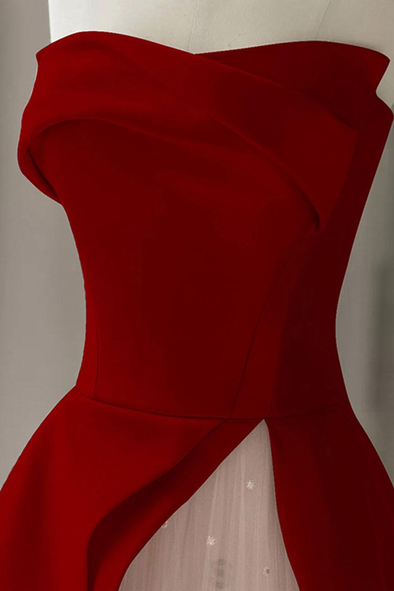 A Line Burgundy Prom Dress Satin Long Formal Evening Dress