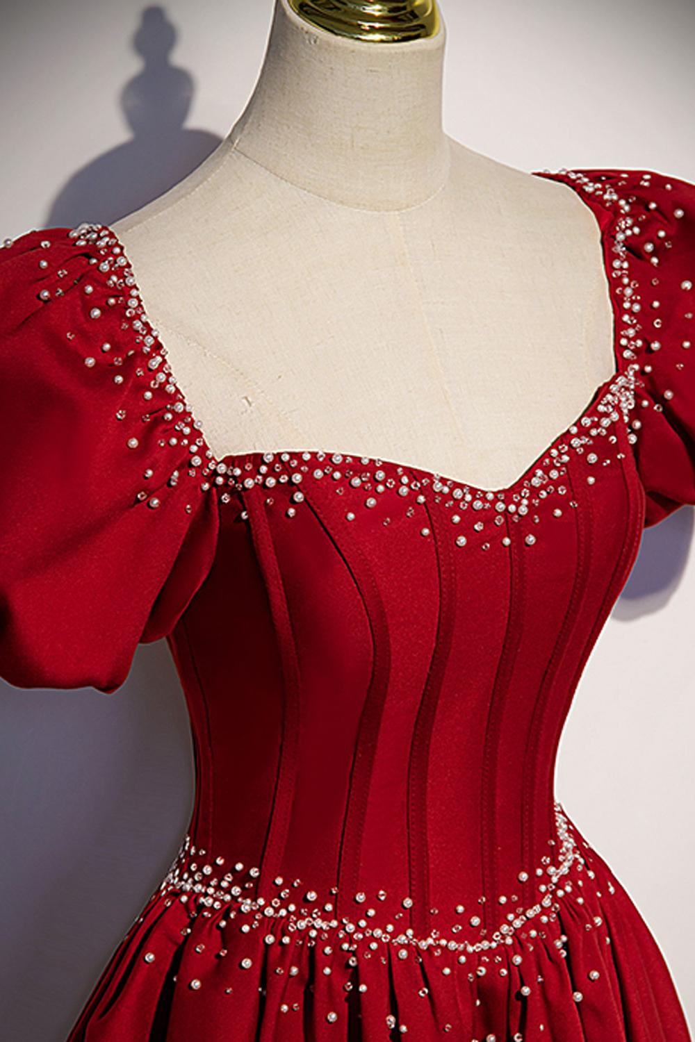 A Line Burgundy Prom Dress Satin Long Formal Party Dress Evening Dress