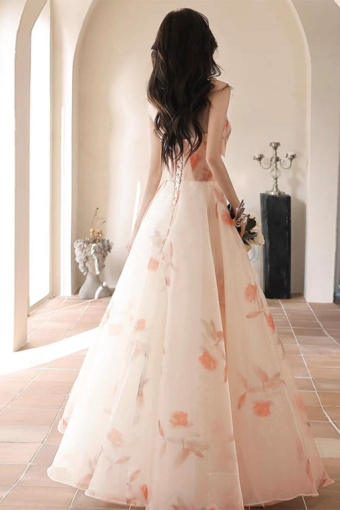 A Line Champagne Prom Dress Long Formal Evening Dress
