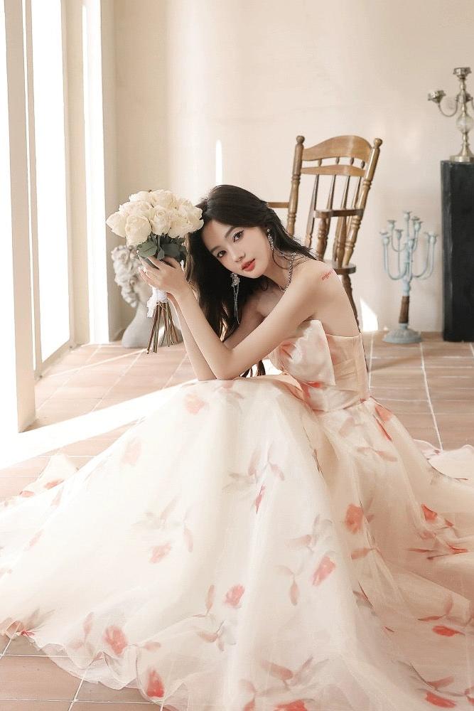 A Line Champagne Prom Dress Long Formal Evening Dress