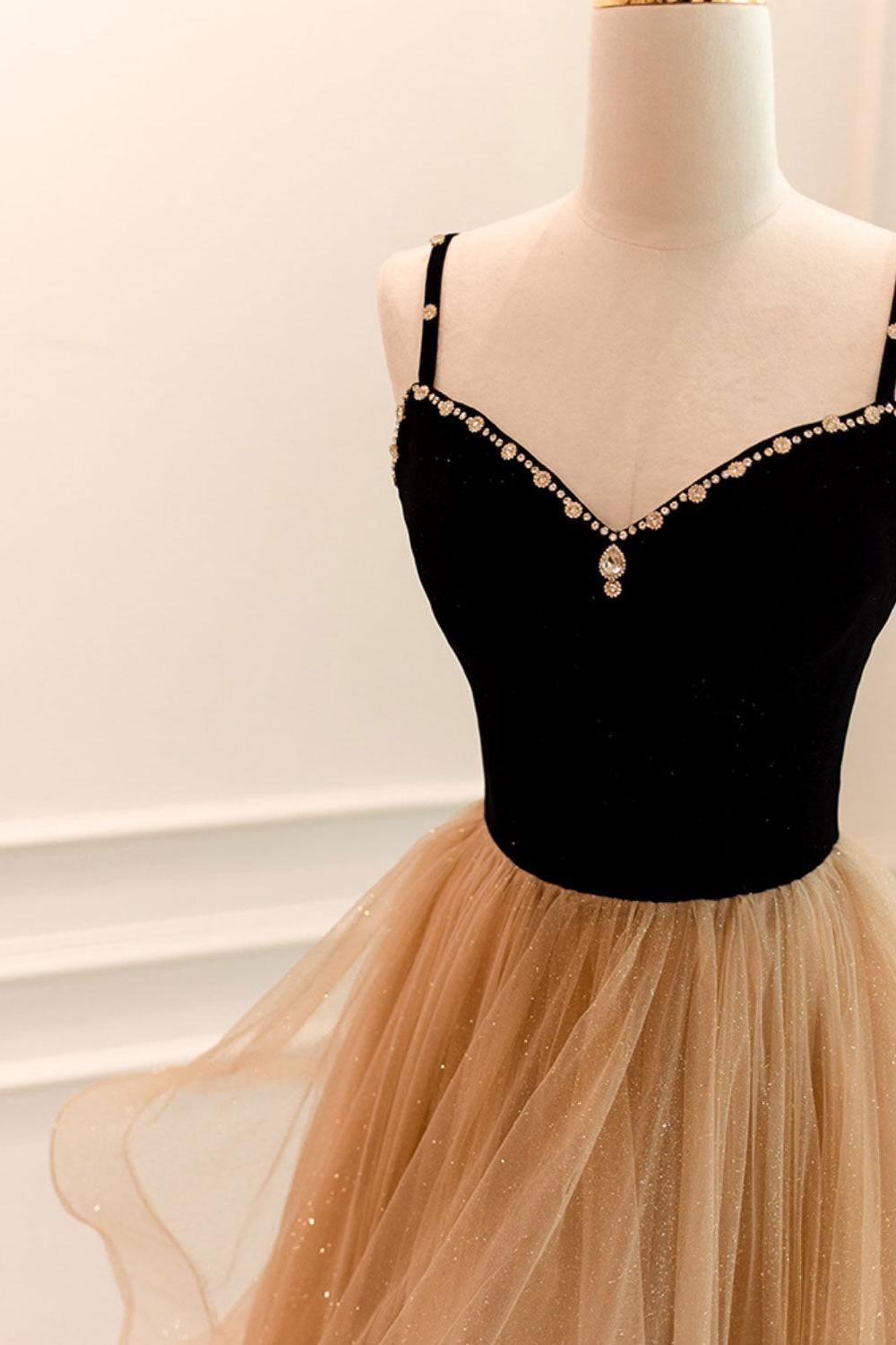 Dressystars A Line Champagne Velvet Formal Dress Tulle Long Christmas Party  Dress
