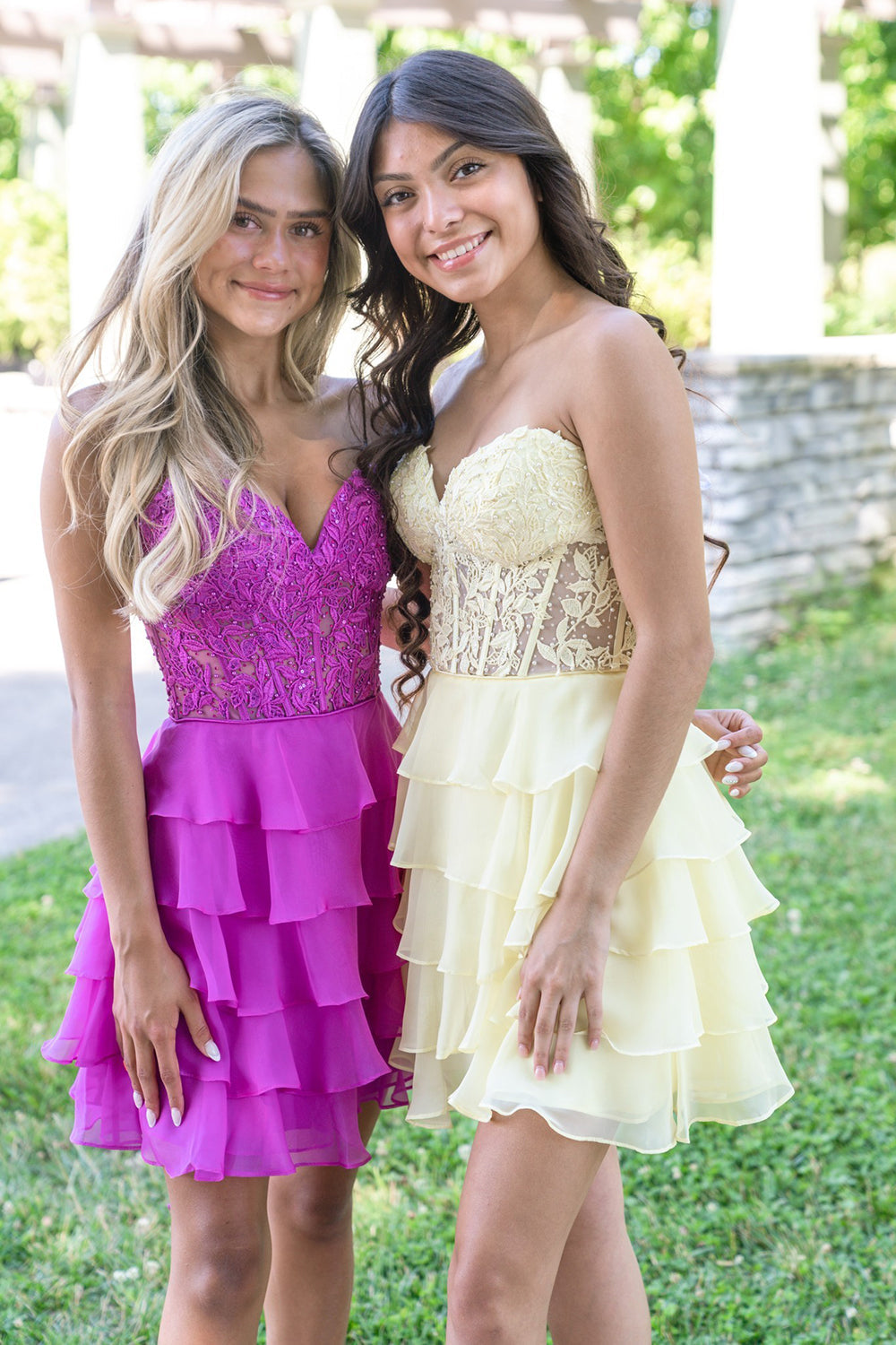 A Line Fuchsia Homecoming Dress Corset Strapless Short Prom Dress with Ruffles