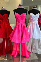 A-Line Fuchsia Homecoming Dress Strapless Ruched Short Prom Dress with Detchable Train