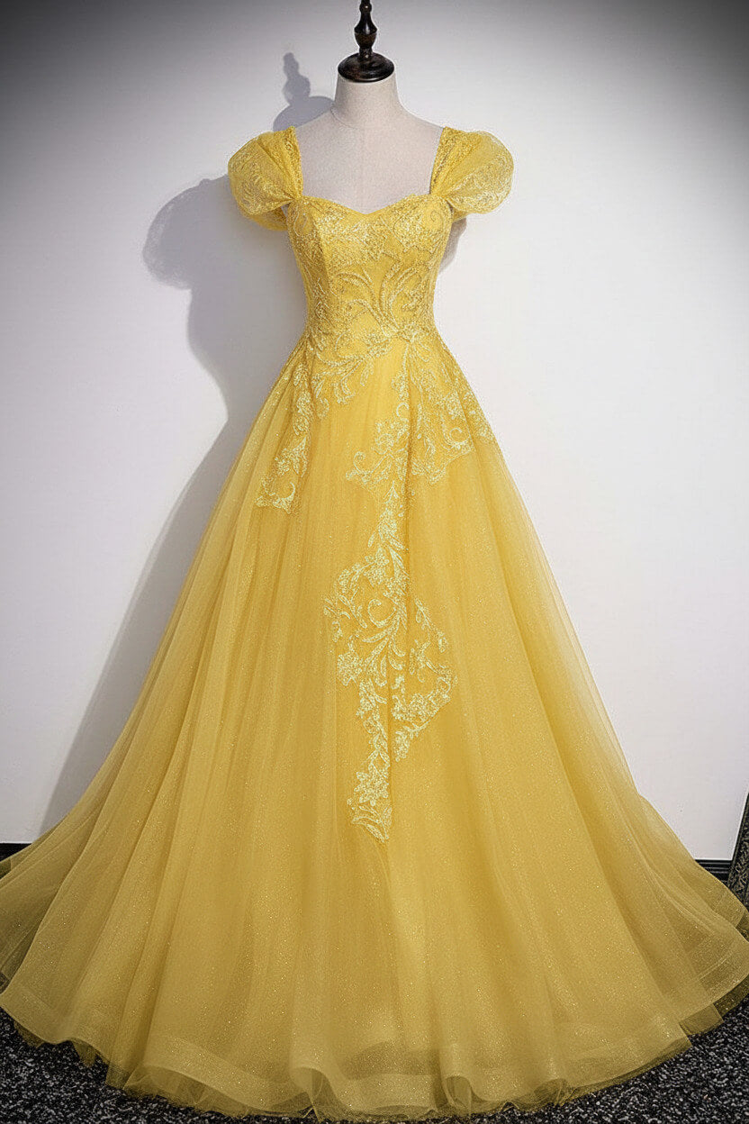 A Line Gray Prom Dress Tulle Sequin Long Formal Evening Dress