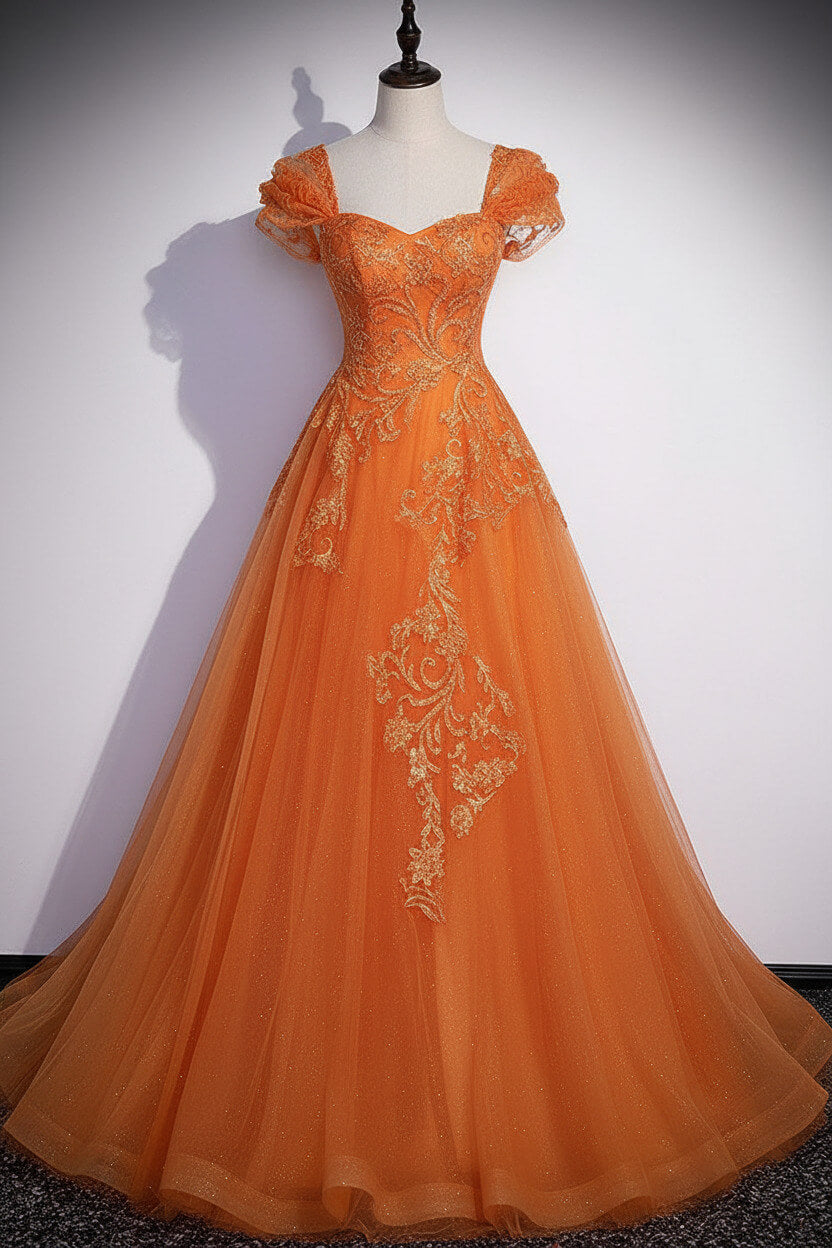 A Line Gray Prom Dress Tulle Sequin Long Formal Evening Dress