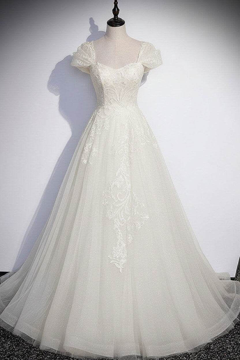A Line Gray Prom Dress Tulle Sequin Long Formal Evening Dress