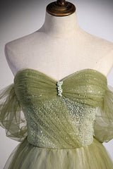 A Line Green Prom Dress Tulle Long Formal Evening Party Dress Evening Dress