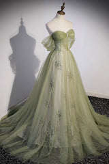 A Line Green Prom Dress Tulle Long Formal Evening Party Dress Evening Dress