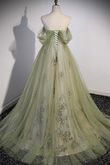 A Line Green Prom Dress Tulle Long Formal Evening Party Dress Evening Dress