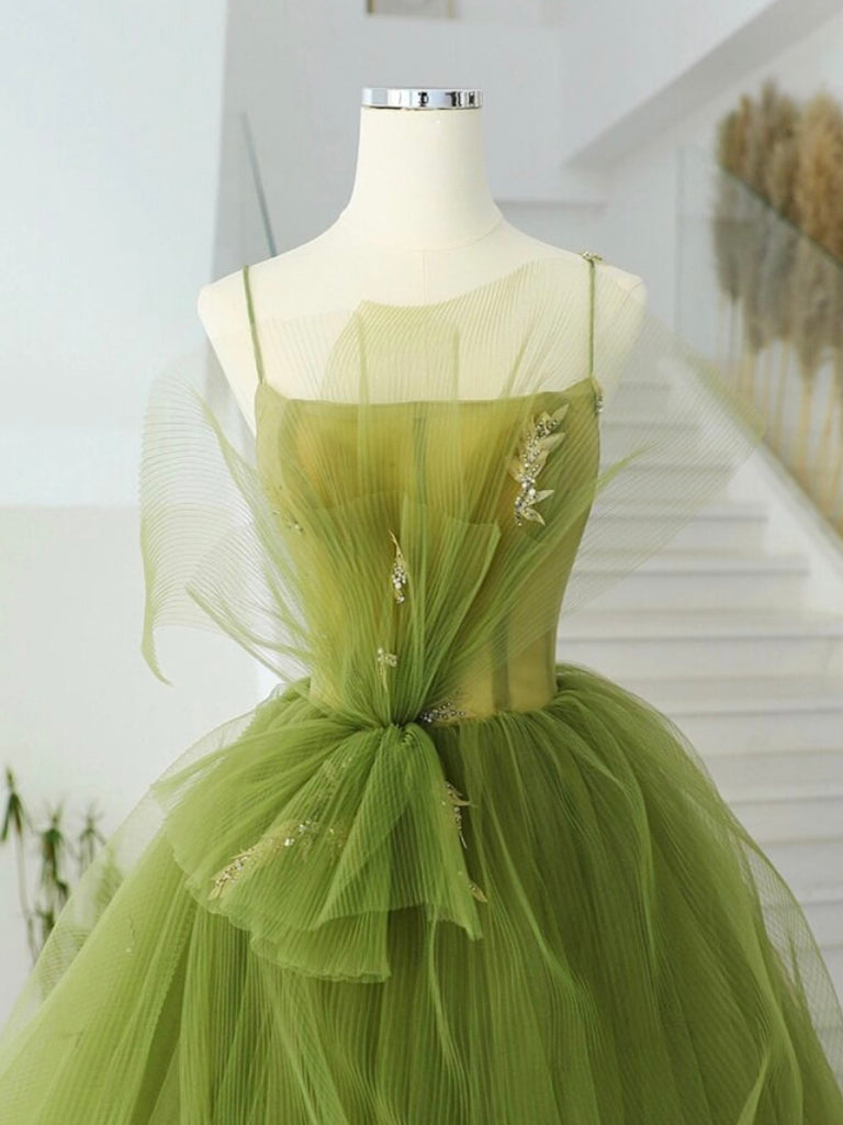 A Line Green Prom Dress Tulle Long Formal Gown Evening Dress