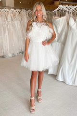 A Line Homecoming Dress Black Sequin Style Chic Feather Cropped Short Party Cocktail Dress