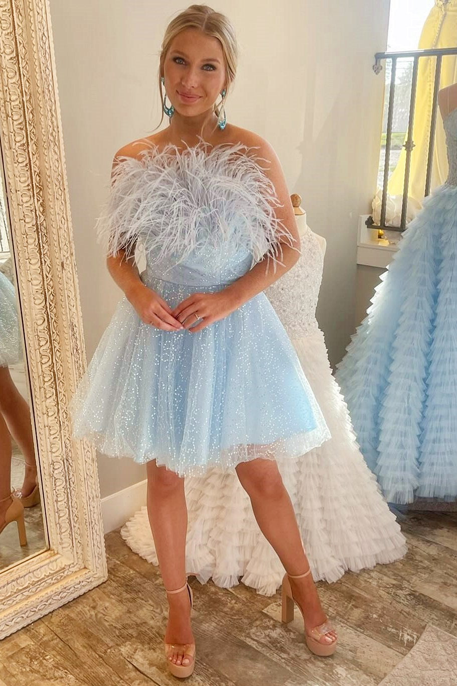 A Line Homecoming Dress Black Sequin Style Chic Feather Cropped Short Party Cocktail Dress