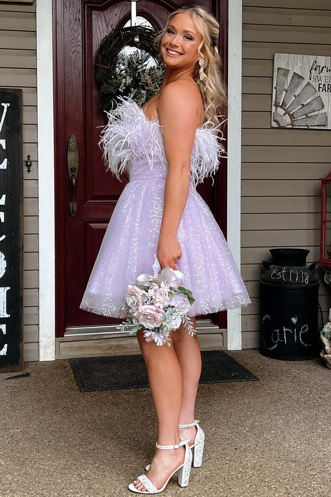 A Line Homecoming Dress Black Sequin Style Chic Feather Cropped Short Party Cocktail Dress