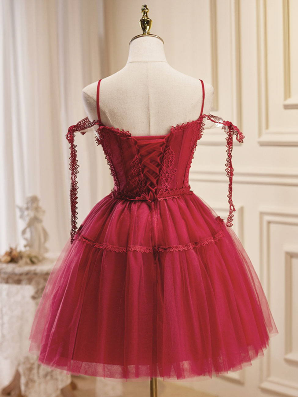 A Line Homecoming Dress Burgundy Lace Short Party Cocktail Dress