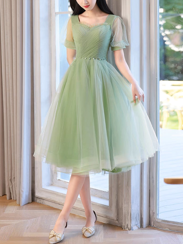 A Line Homecoming Dress Green Tulle Short Party Cocktail Dress