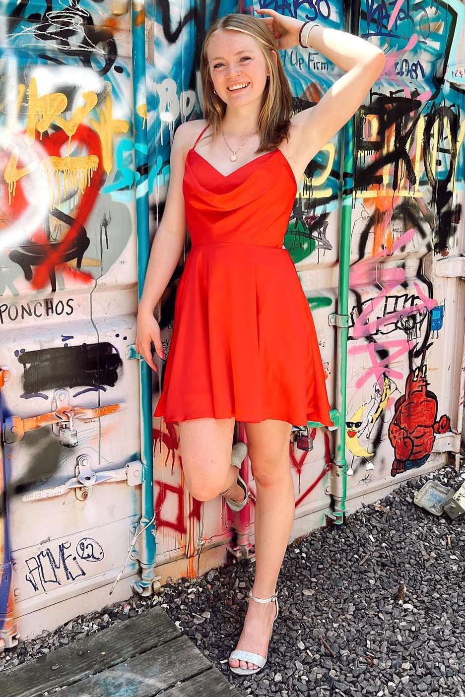 A Line Homecoming Dress Hot Girly pink Cowl Neck Lace Up Short Party Cocktail Dress