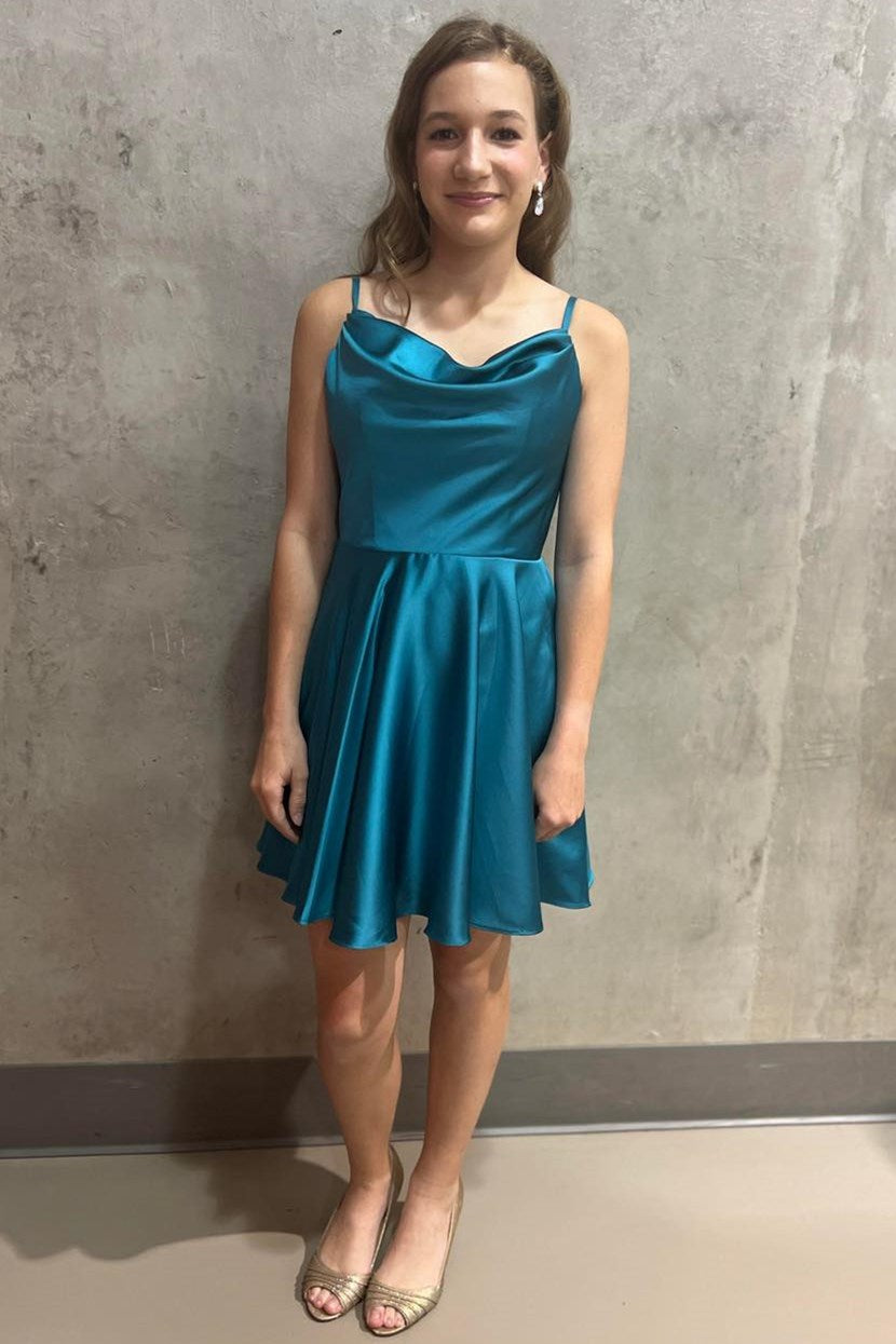 A Line Homecoming Dress Hot Girly pink Cowl Neck Lace Up Short Party Cocktail Dress