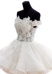 A Line Homecoming Dress Lace Organza Appliqued Off the Shoulder Short Party Cocktail Dress