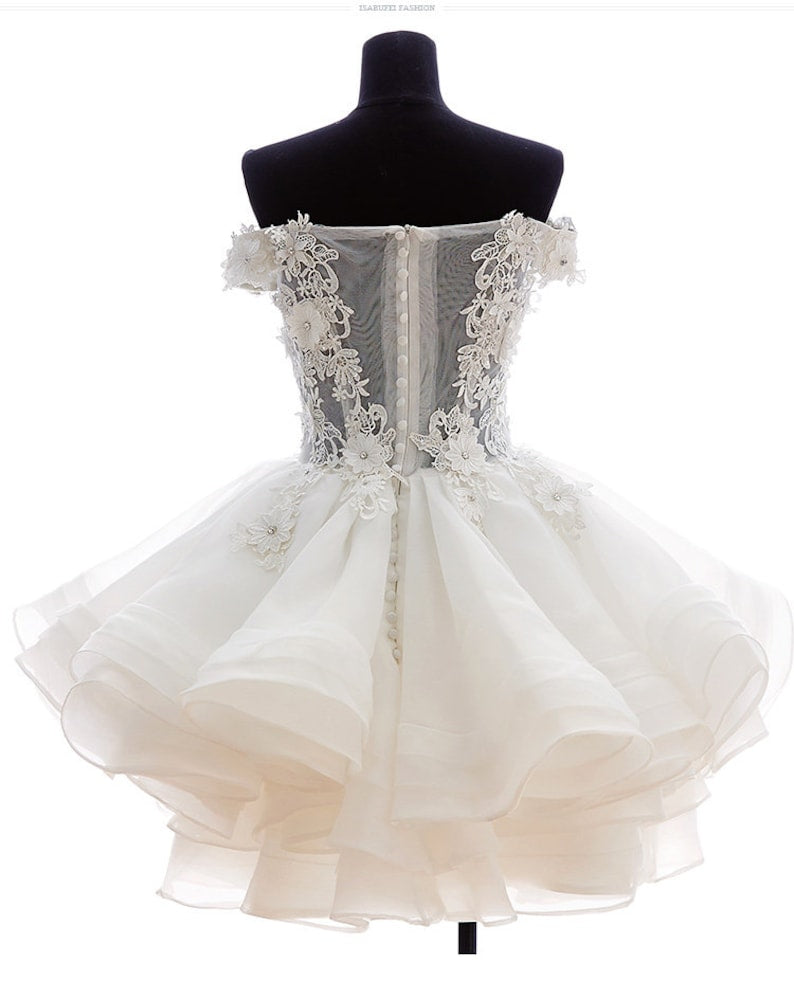 A Line Homecoming Dress Lace Organza Appliqued Off the Shoulder Short Party Cocktail Dress