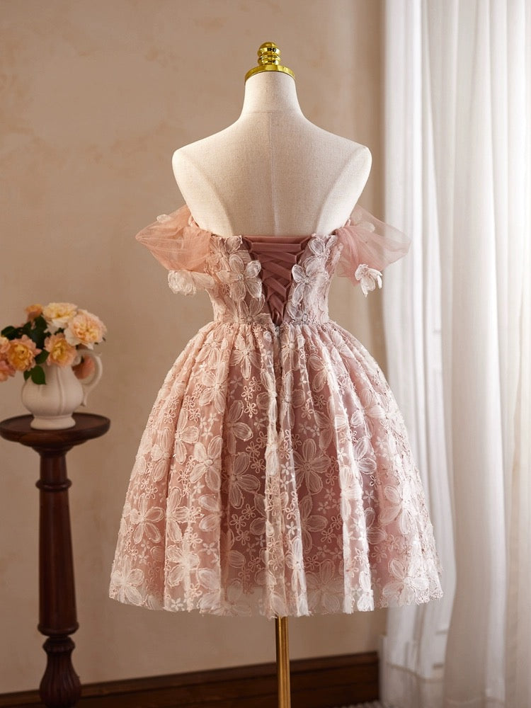 A Line Homecoming Dress Off Shoulder Pink Short Party Cocktail Dress