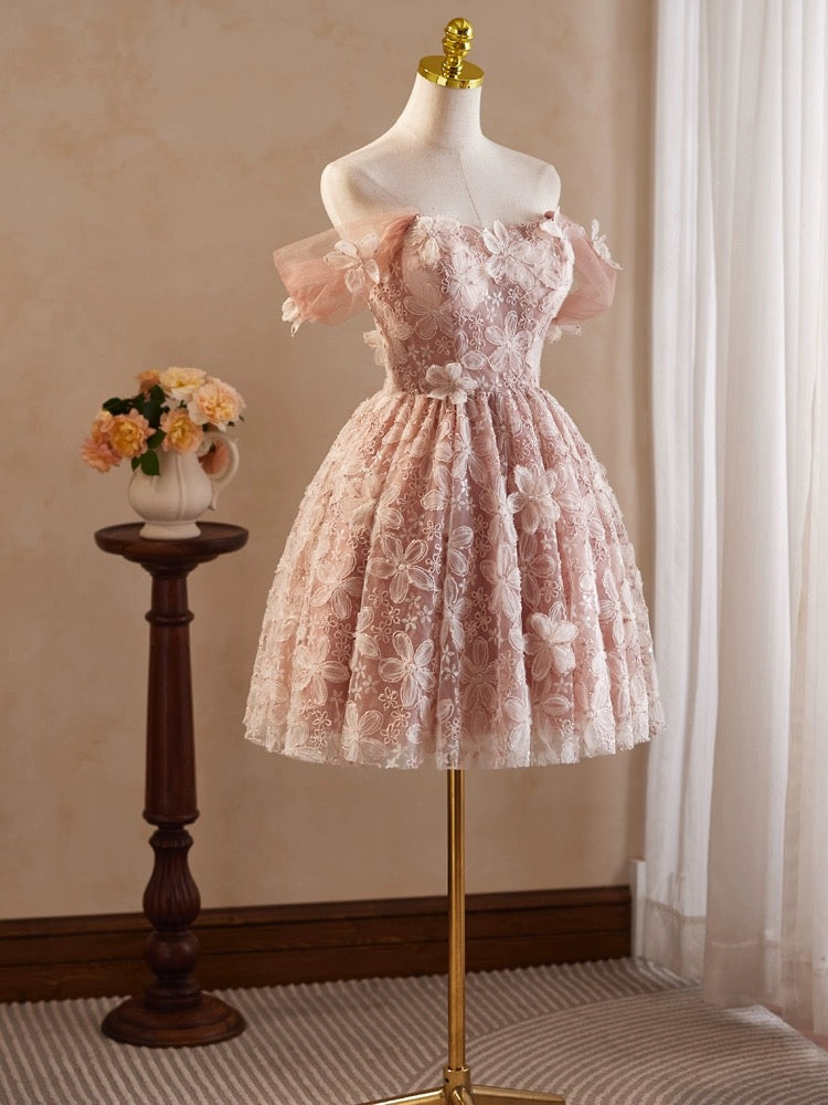 A Line Homecoming Dress Off Shoulder Pink Short Party Cocktail Dress