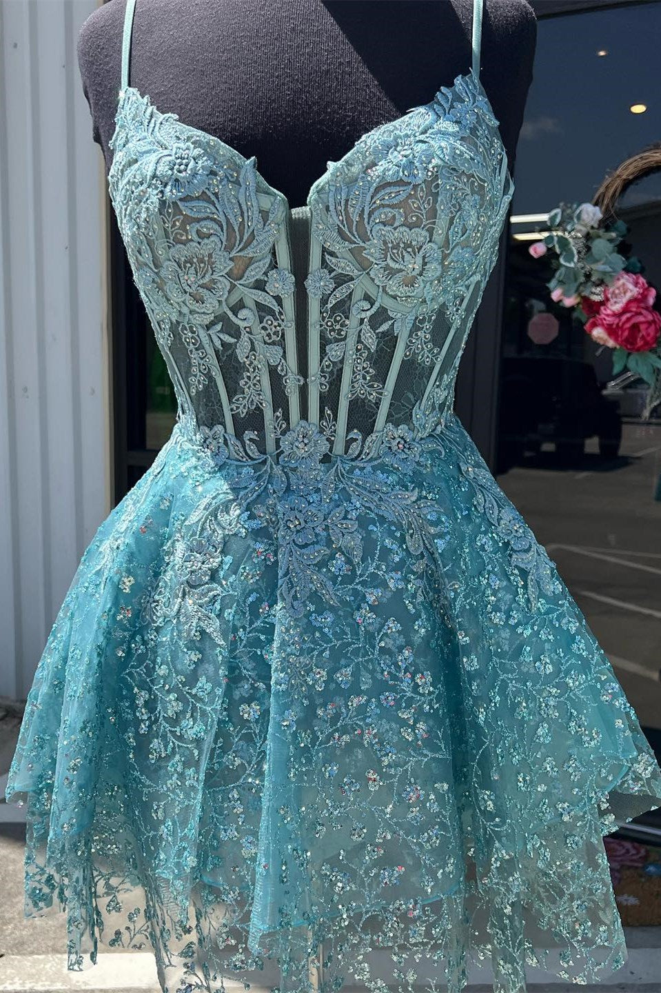 A Line Homecoming Dress Shoulder straps with Delicate AppliquesShort Party Cocktail Dress