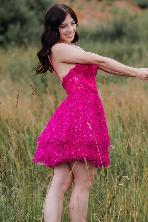 A Line Homecoming Dress Shoulder straps with Delicate AppliquesShort Party Cocktail Dress