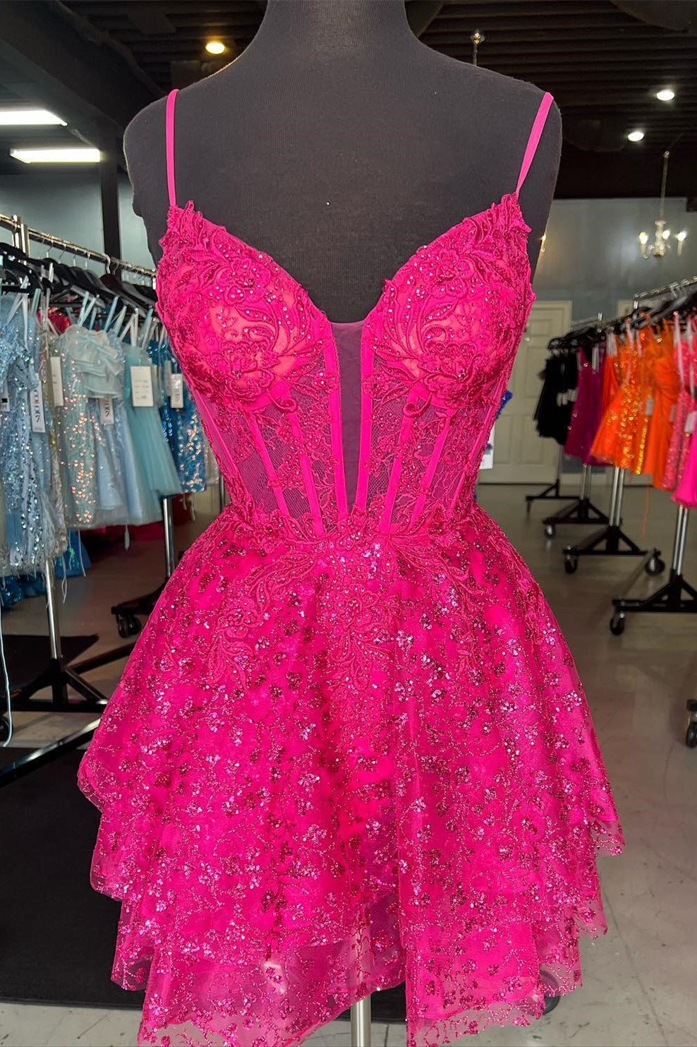 A Line Homecoming Dress Shoulder straps with Delicate AppliquesShort Party Cocktail Dress