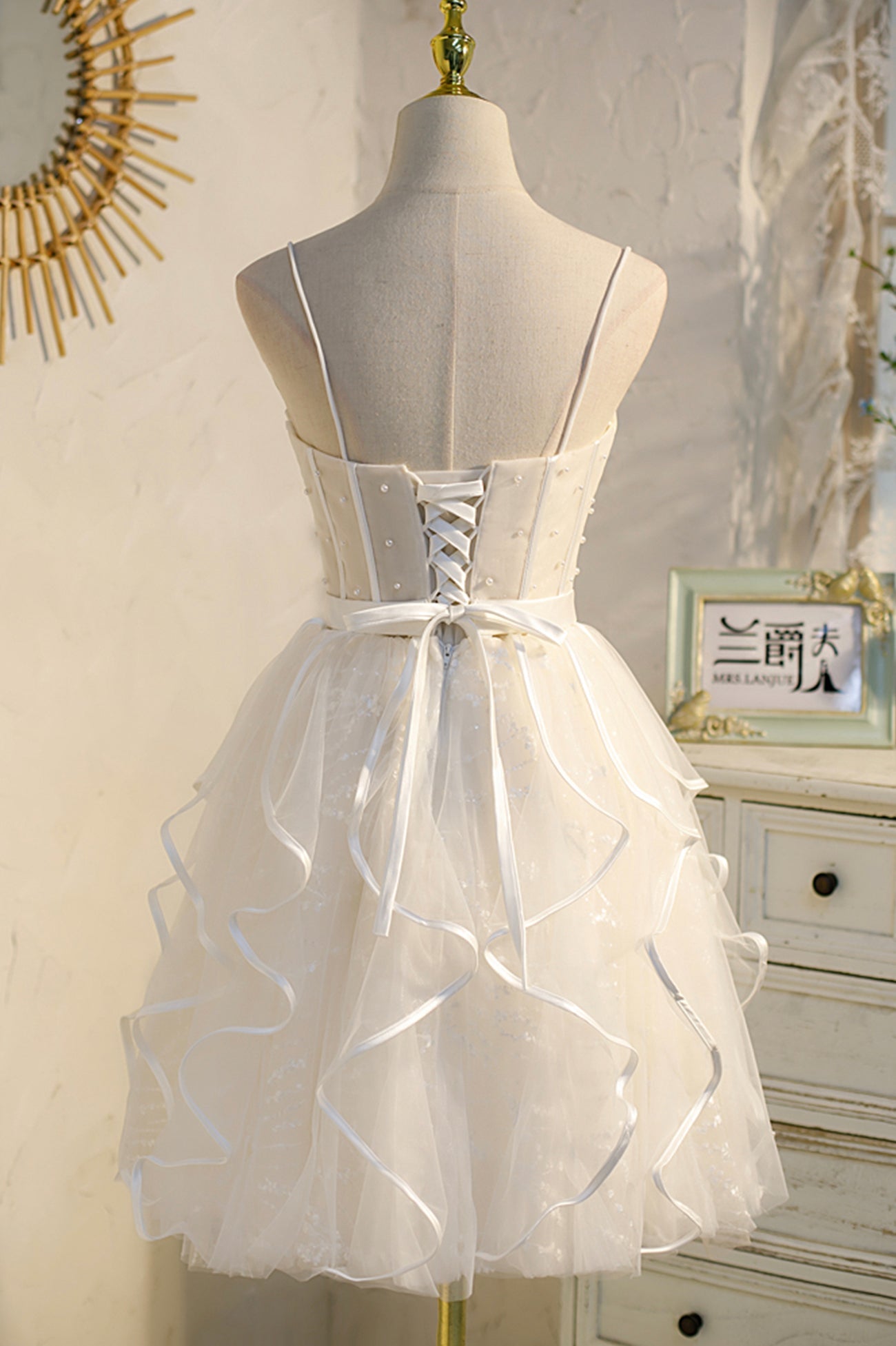 A Line Homecoming Dress Spaghetti Strap Tulle Short Party Cocktail Dress