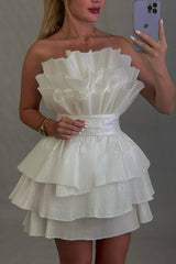 A Line Homecoming Dress Strapless Tiered Short Party Cocktail Dress